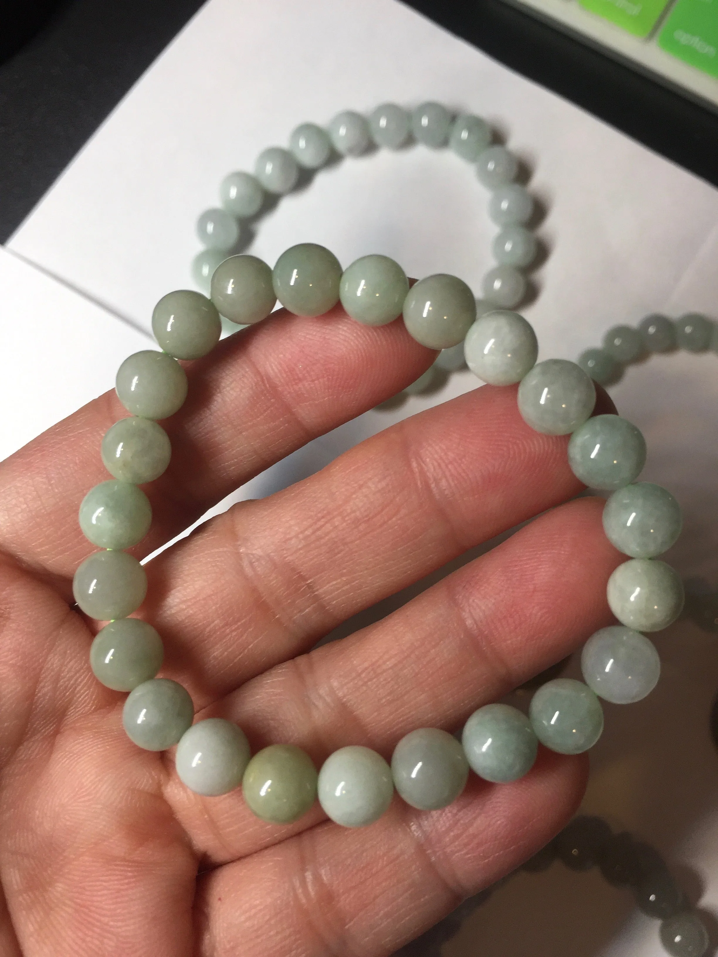 100% natural type A green/white jadeite jade beads bracelet group BK54