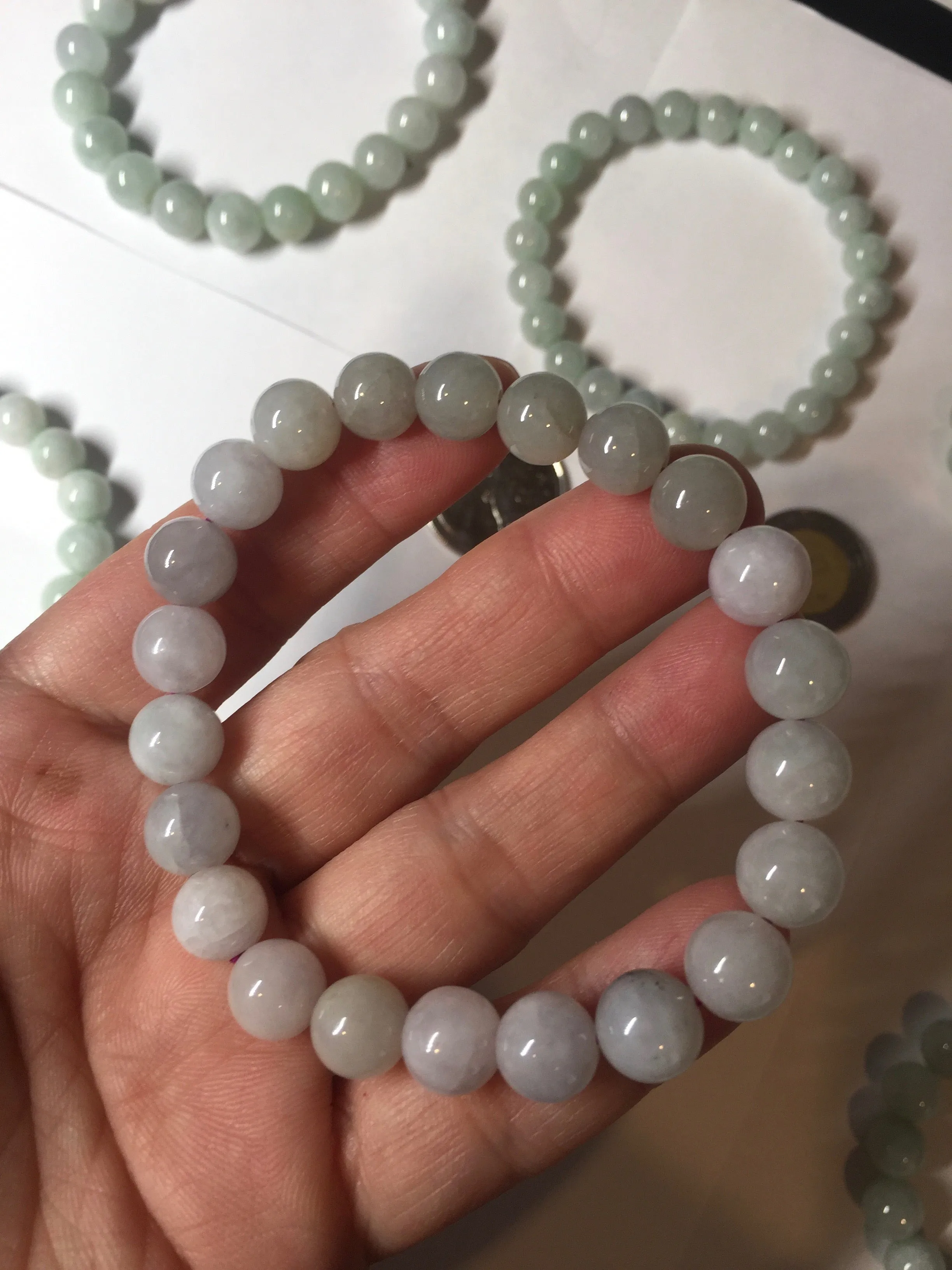 100% natural type A green/white jadeite jade beads bracelet group BK54