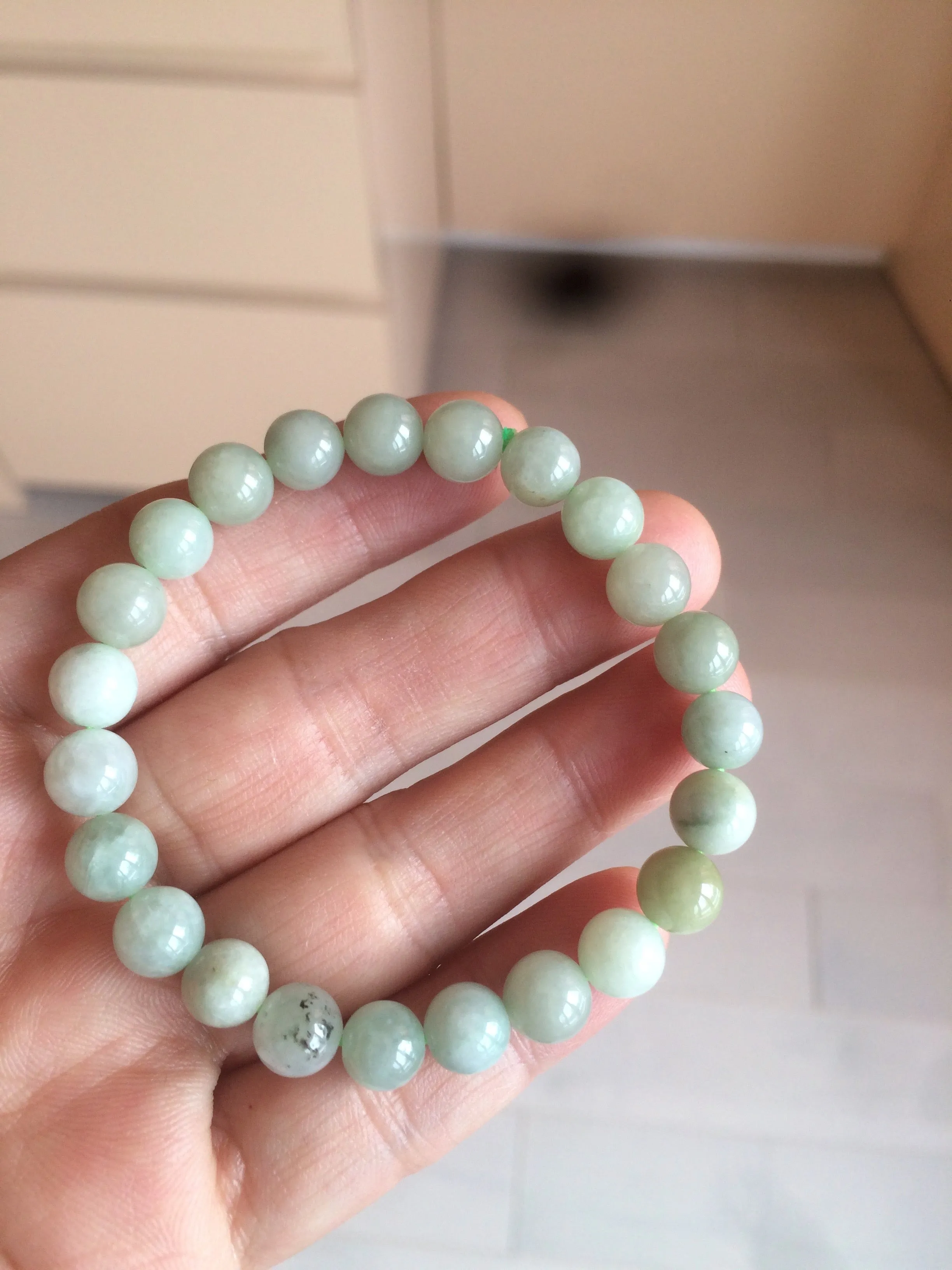 100% natural type A green/white jadeite jade beads bracelet group BK54