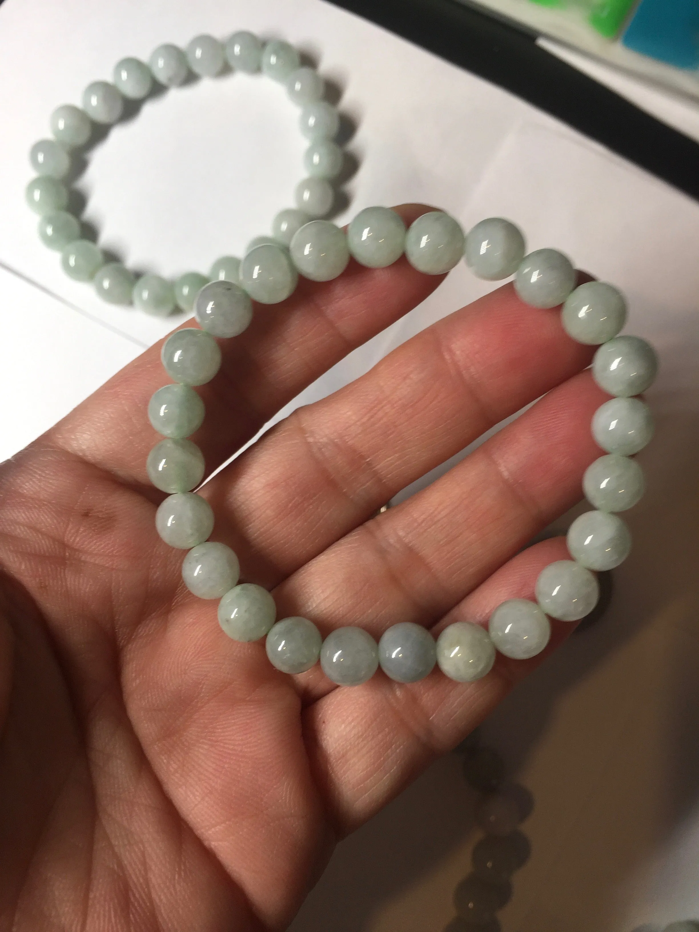 100% natural type A green/white jadeite jade beads bracelet group BK54