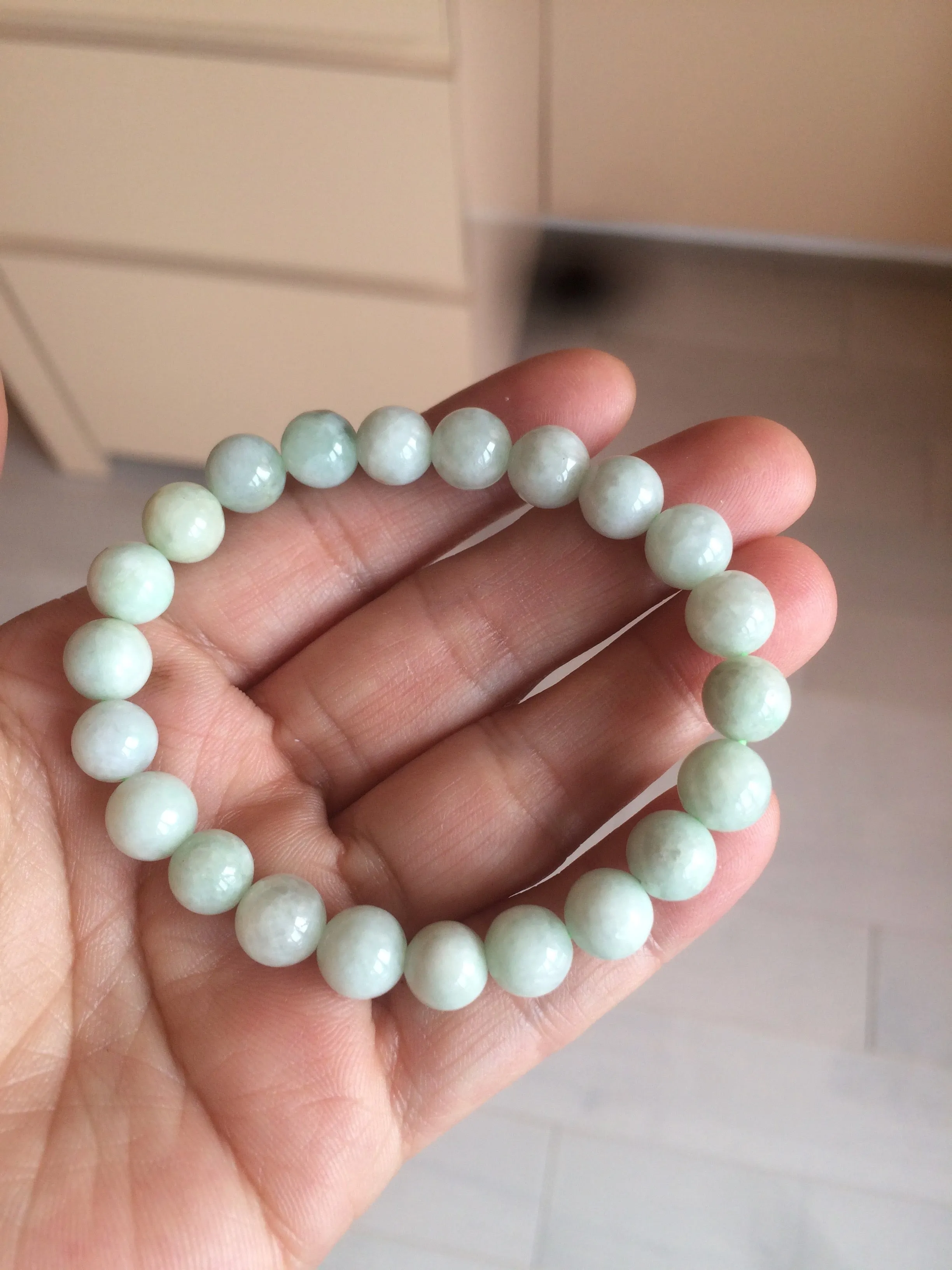 100% natural type A green/white jadeite jade beads bracelet group BK54