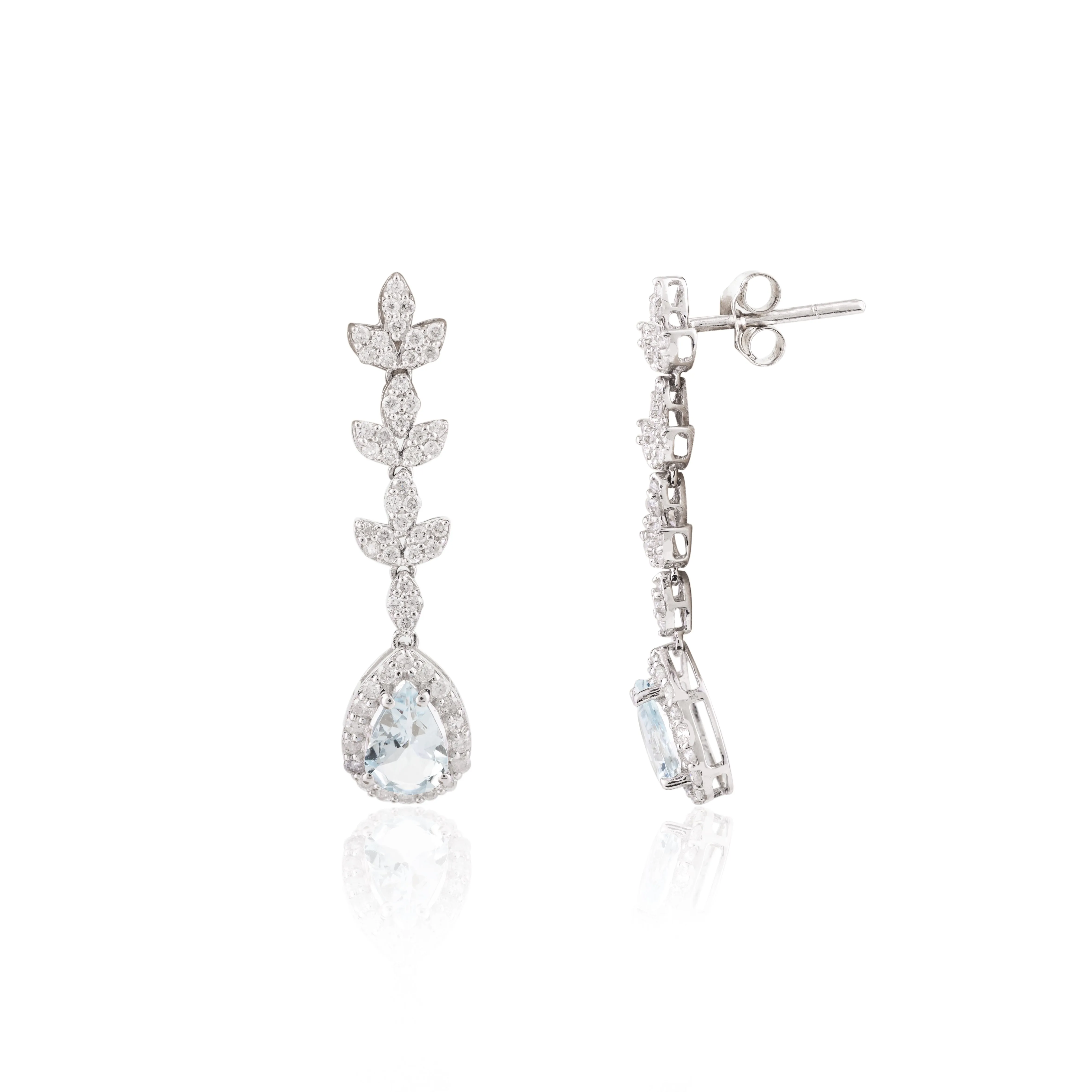 14K Gold Aquamarine Diamond Dangle Earrings