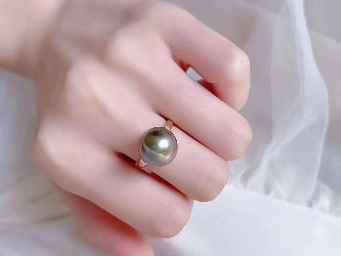 18K Gold 11-12mm Tahitian Pearl Ring  - TS022