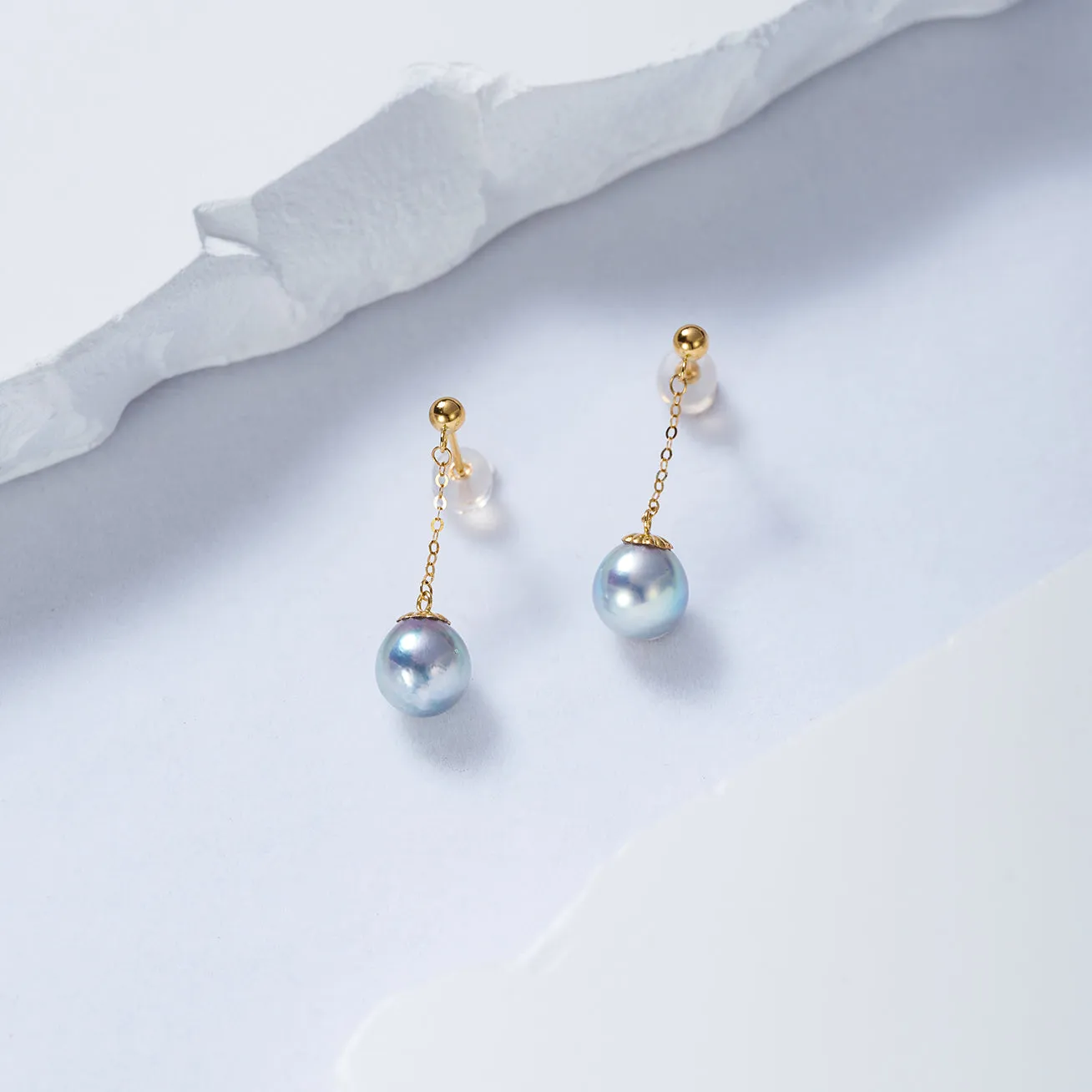 18K Gold Silver Blue Akoya Pearl Earrings KE00163