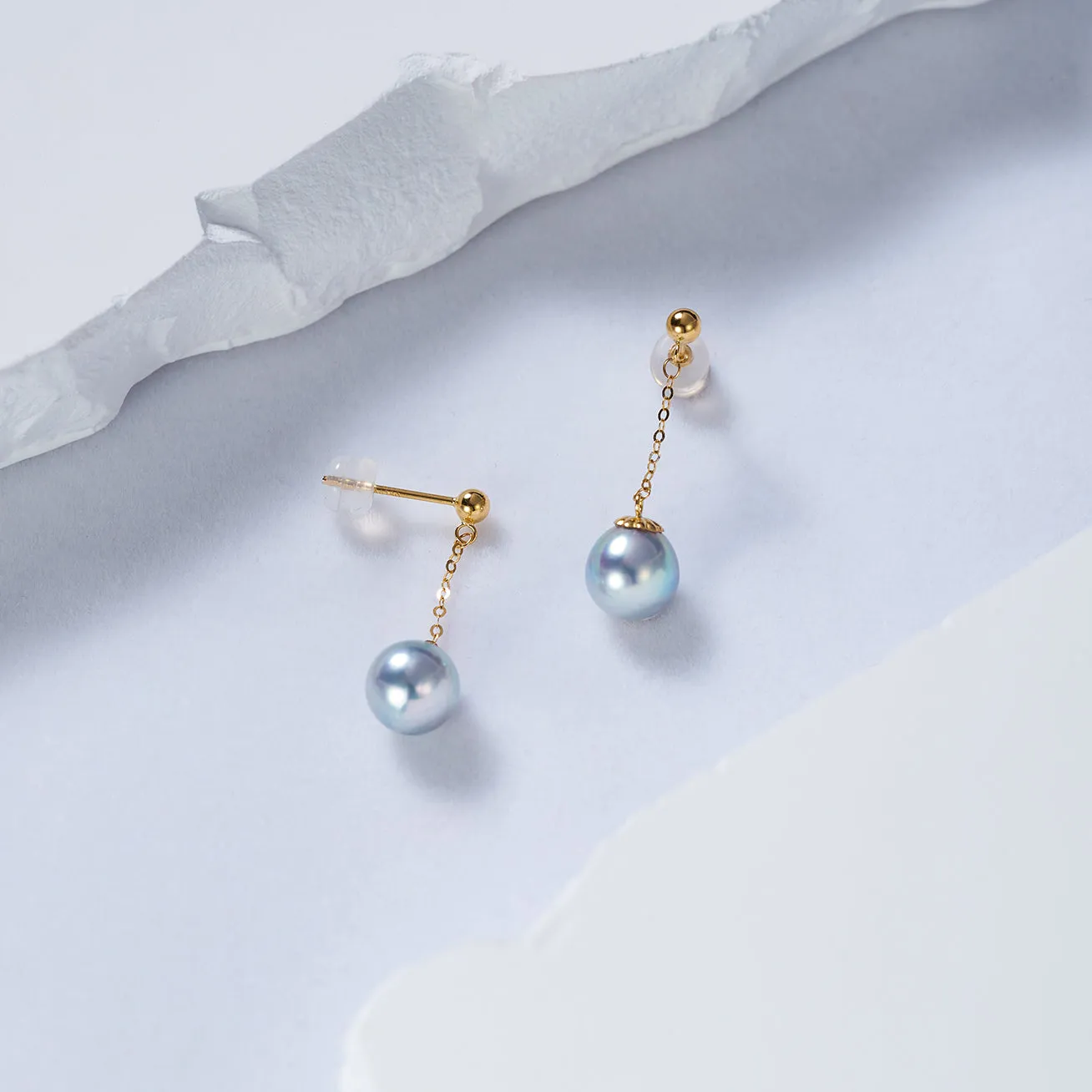 18K Gold Silver Blue Akoya Pearl Earrings KE00163