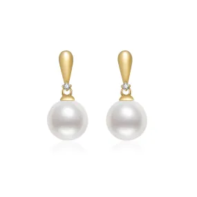 18K Solid Gold Diamond Freshwater Pearl Earrings KE00115