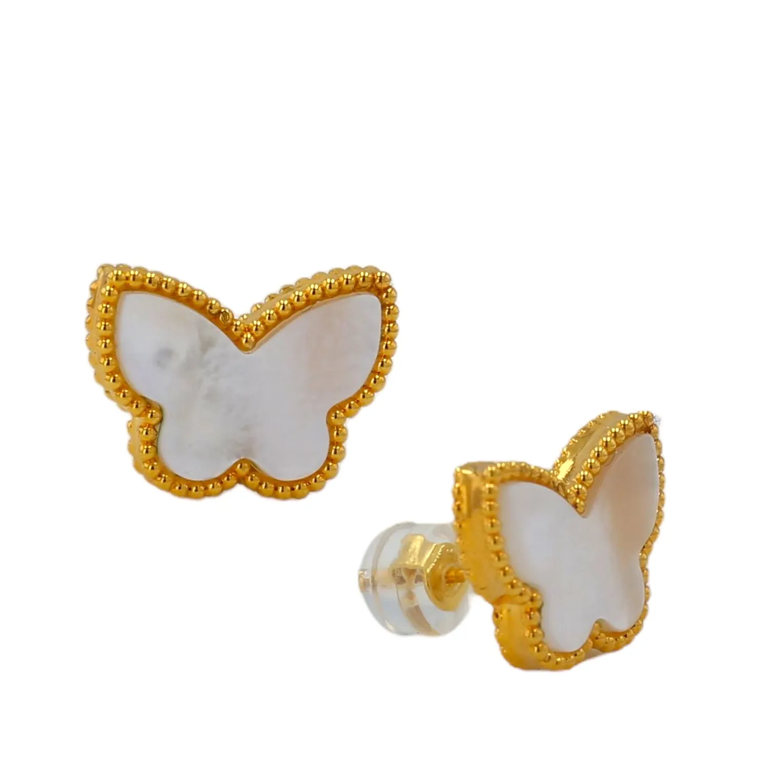 18k yellow mother pearl butterfly earrings studs