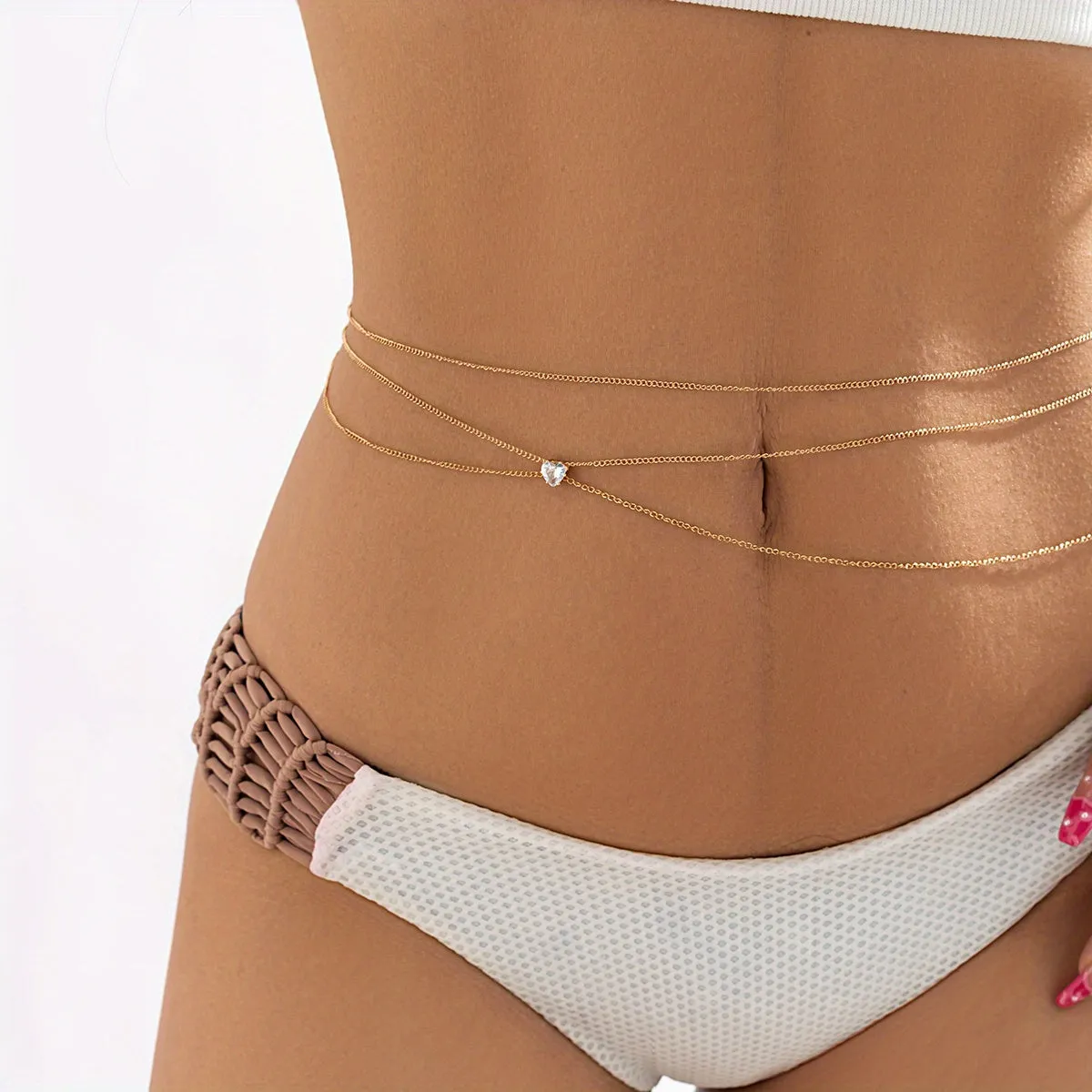 2 Pcs Super Thin Waist Chain with Mini Love Heart Beads - Add a Pop of Color to Your Bikini!