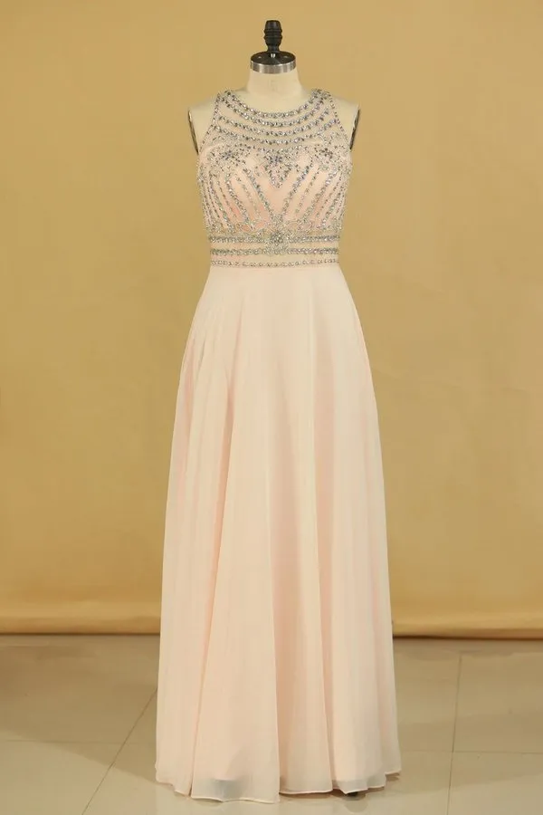 2024 Prom Dresses Scoop Beaded Bodice A Line Chiffon Floor PZS86A9T