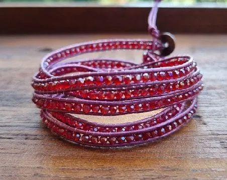 2mm crystal wrap bracelet ruby