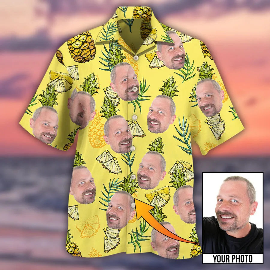 3D All Over Print Face Aloha Pineapple Custom Photo Hawaiian Shirt, Hawaiian Shirt for Men Women