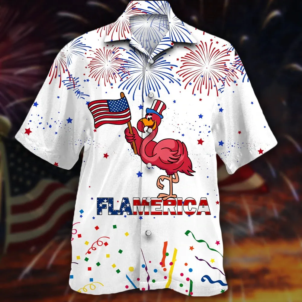 3D All Over Print Flamingo Hawaiian Shirts For Men And Woman, Happy Independence'S Day Flamerica Aloha Beach Shirt