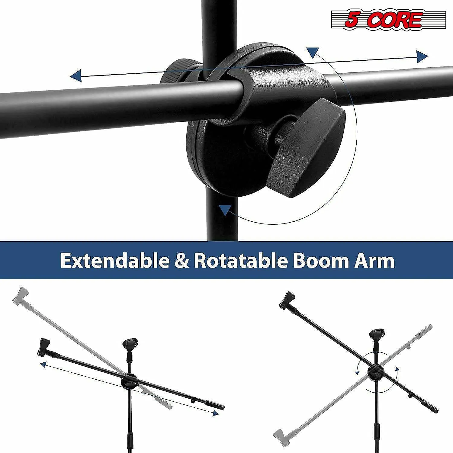 5Core 360° Rotating Microphone Stand Dual Mic Clip Boom Arm Foldable