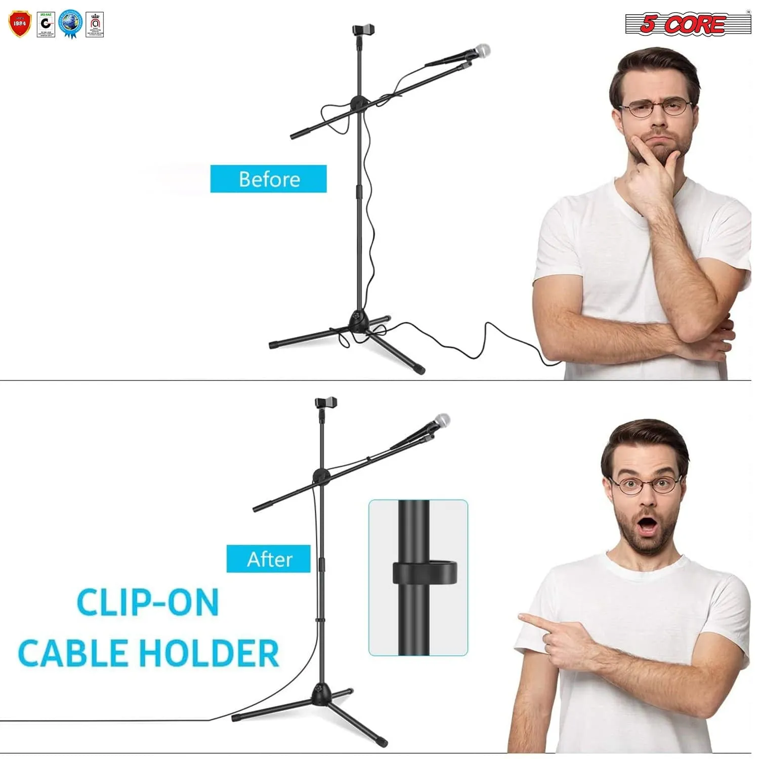 5Core 360° Rotating Microphone Stand Dual Mic Clip Boom Arm Foldable