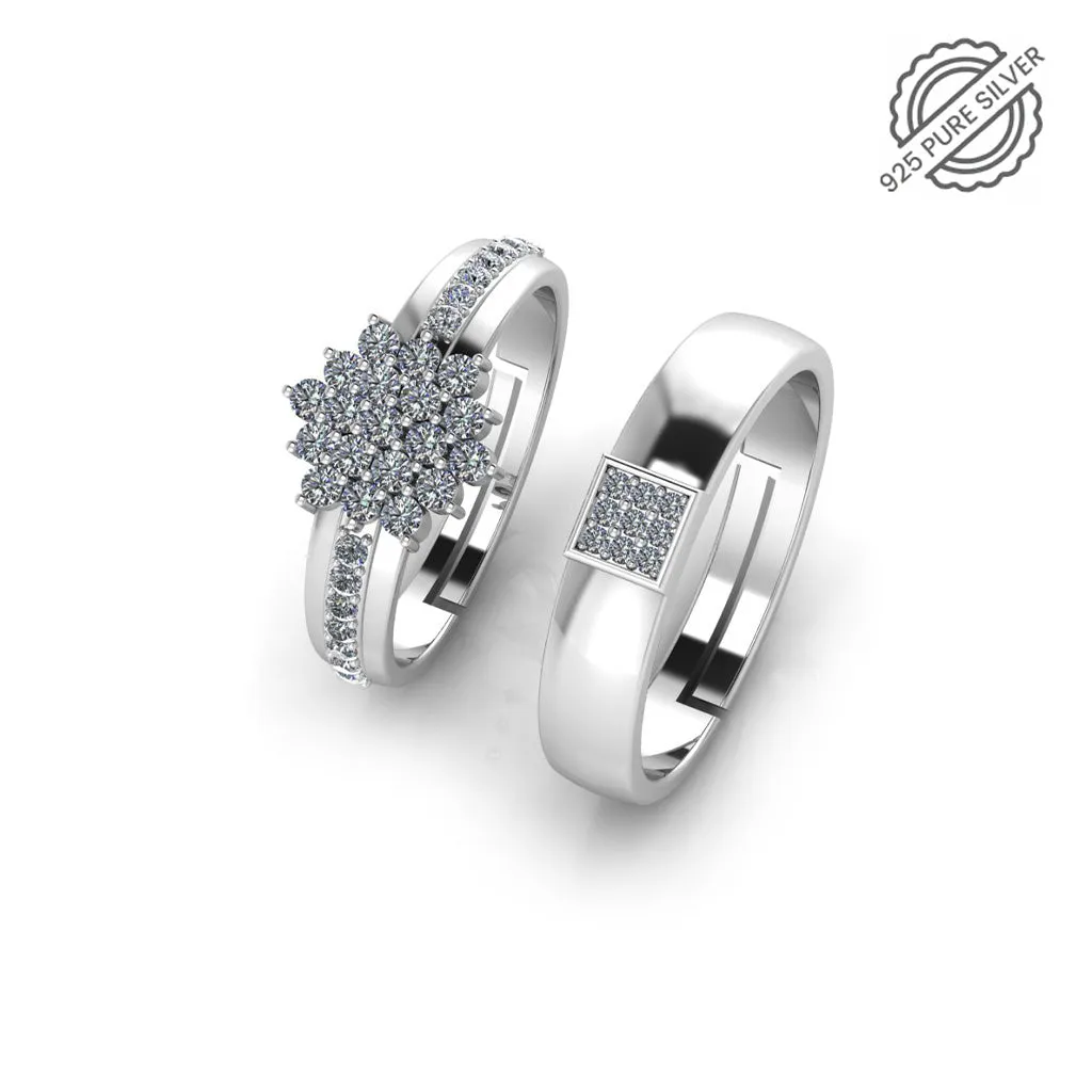 925 Pure Starling Silver Pretty Posy Cocktail and Classy Status Special Couple's Ring