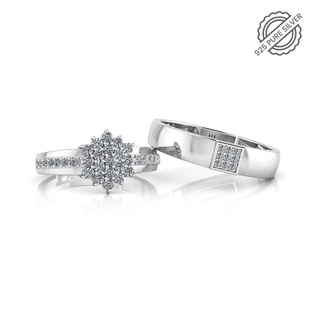 925 Pure Starling Silver Pretty Posy Cocktail and Classy Status Special Couple's Ring