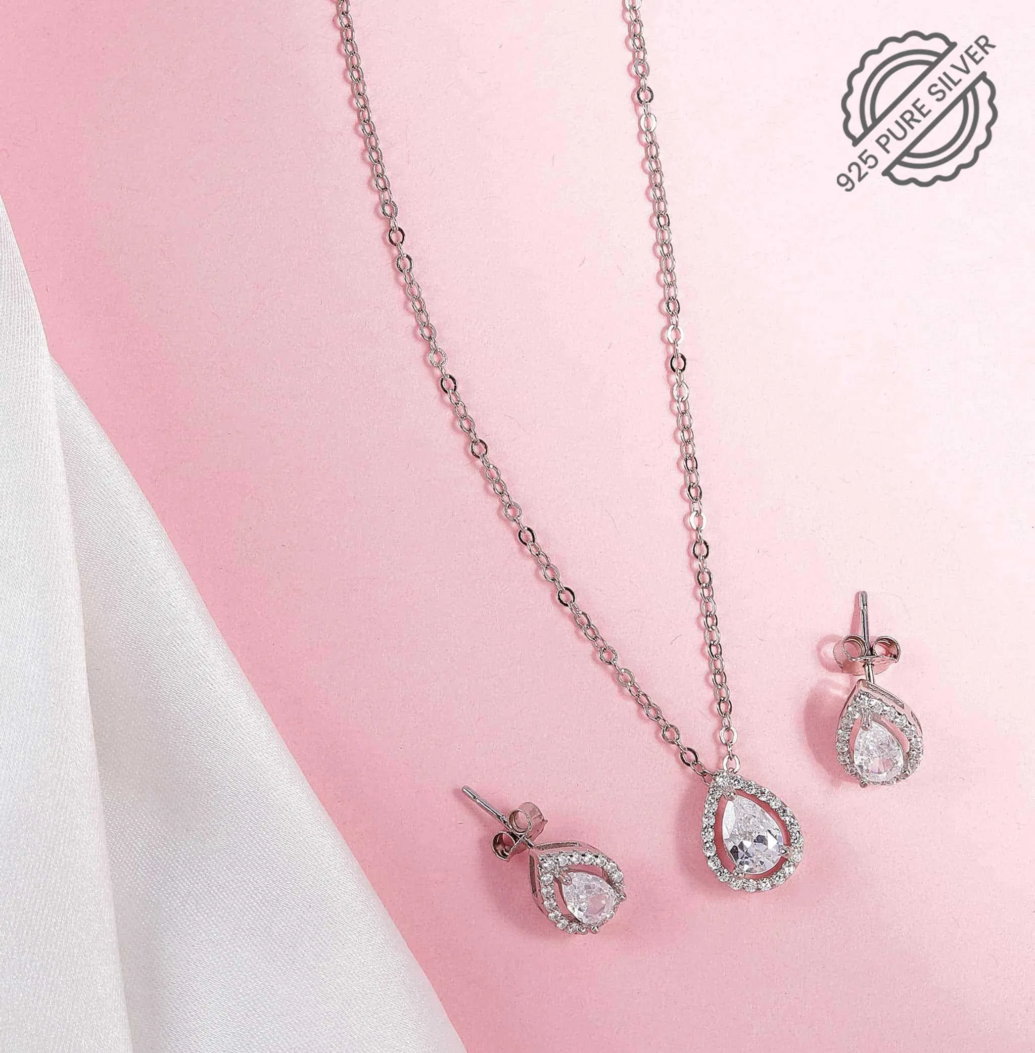 925 Silver Drop Shape Pendant Set