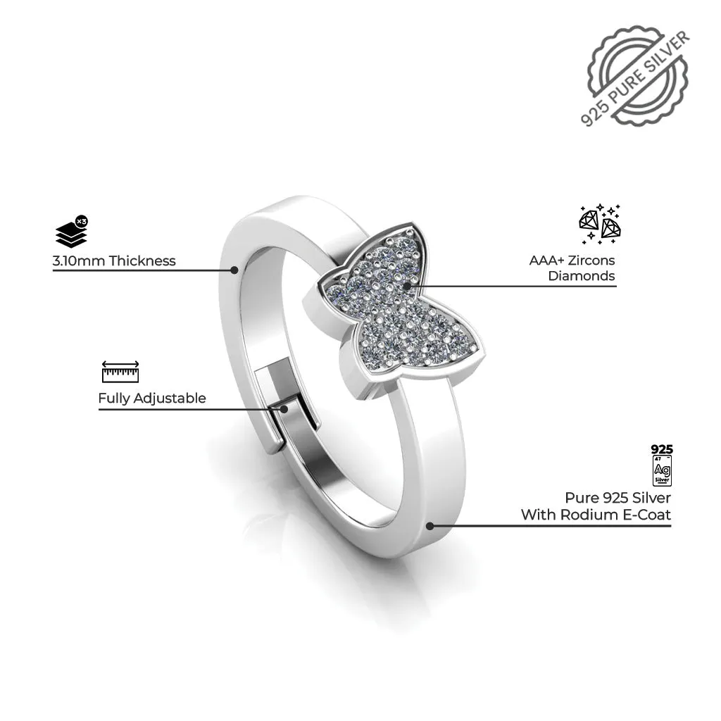 925 Sterling Silver Diamond Studded Free size Butterfly and Celtic Knot Couple's Ring