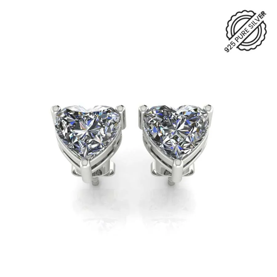 925 Sterling Silver Heart Shape Diamond Stud Earrings for Women and Girls