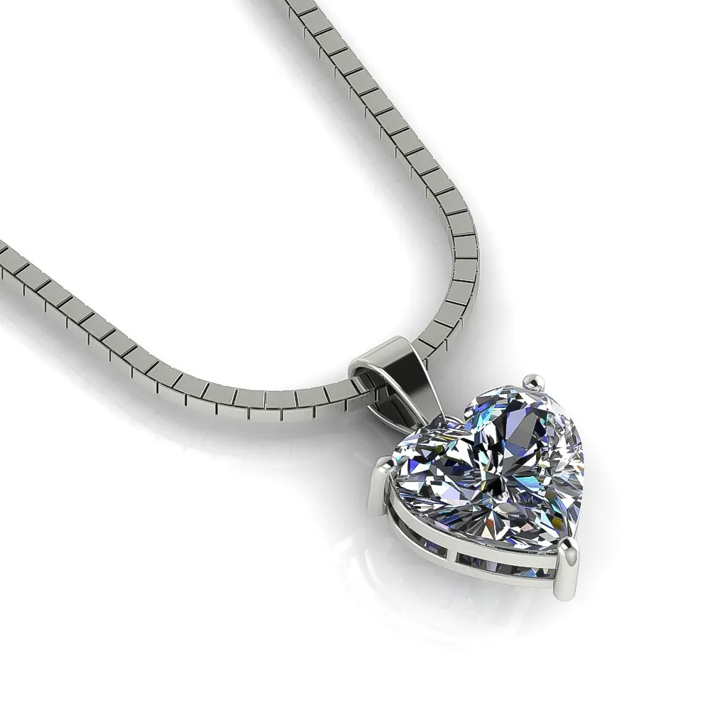 925 Sterling Silver Heart Shape Solitaire Pendant with Pure Silver Link Chain