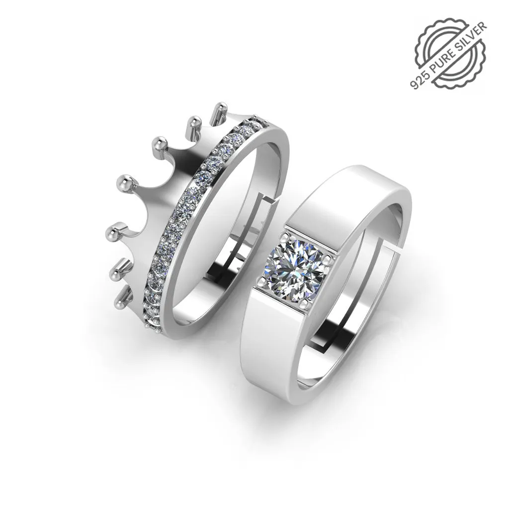 925 Sterling Silver Zircon Embellished Crown Couple's Ring