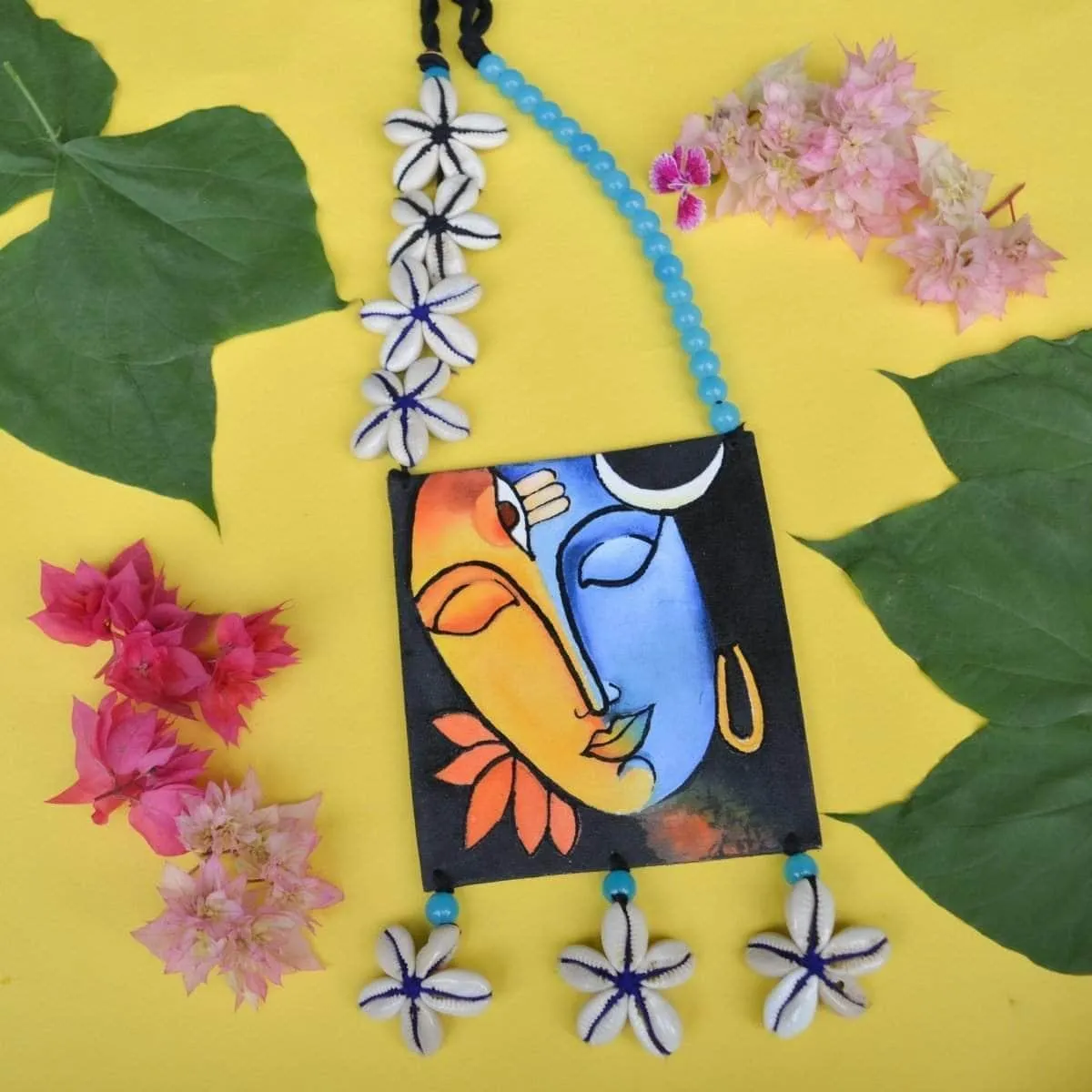 Aarya Handpainted Blue And Yellow (Necklace)