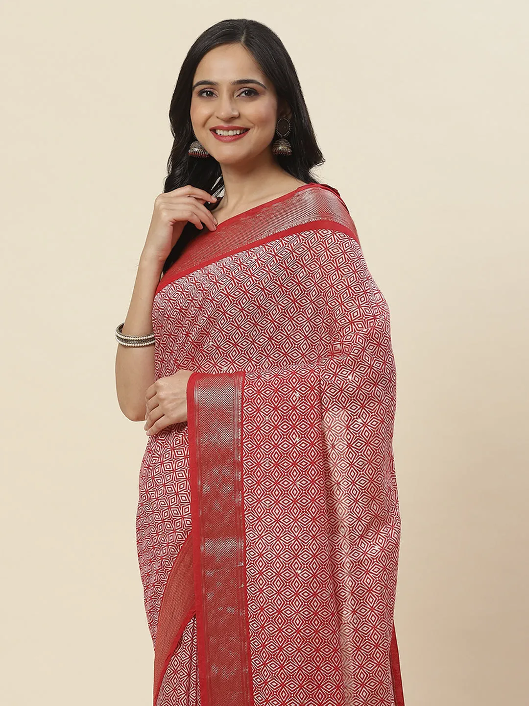 Abstract Printed Handloom Woven Saree