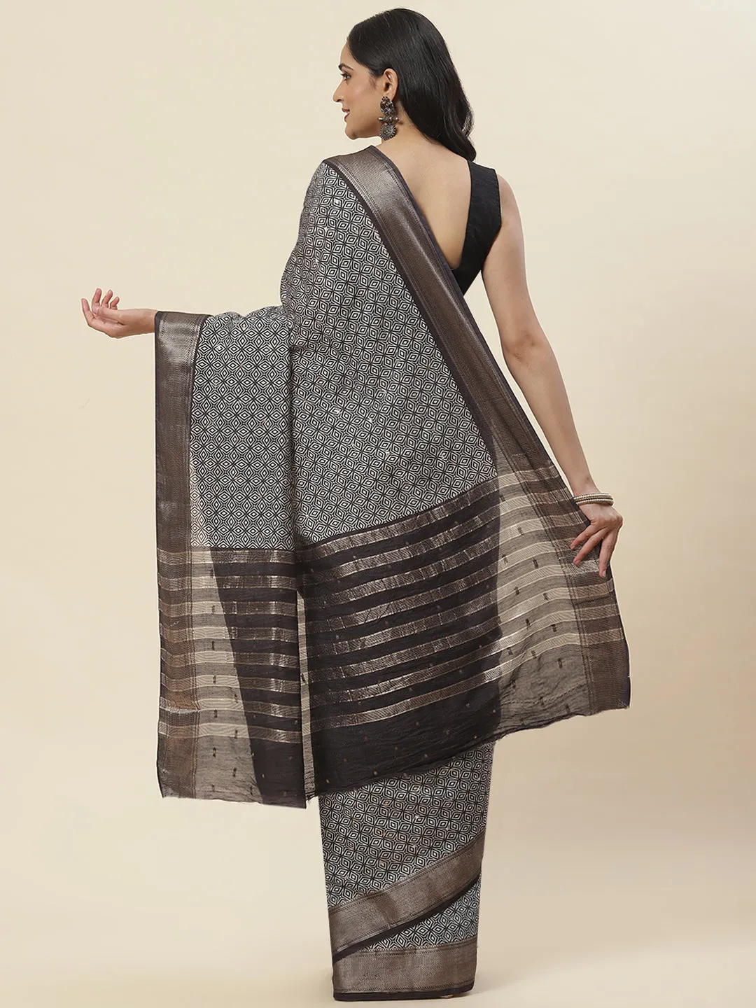 Abstract Printed Handloom Woven Saree