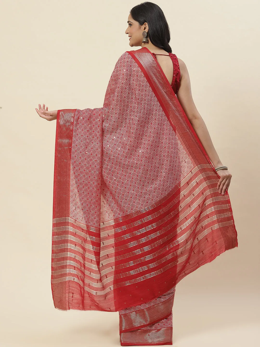 Abstract Printed Handloom Woven Saree