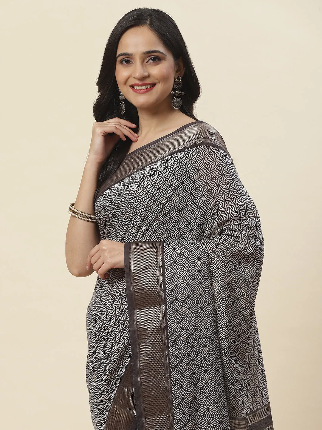 Abstract Printed Handloom Woven Saree