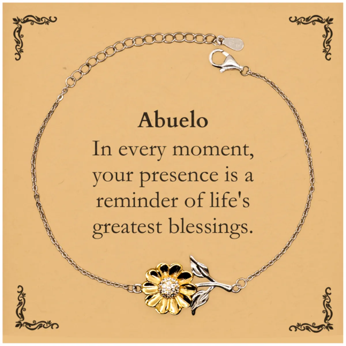 Abuelo Thank You Gifts, Your presence is a reminder of life's greatest, Appreciation Blessing Birthday Sunflower Bracelet for Abuelo