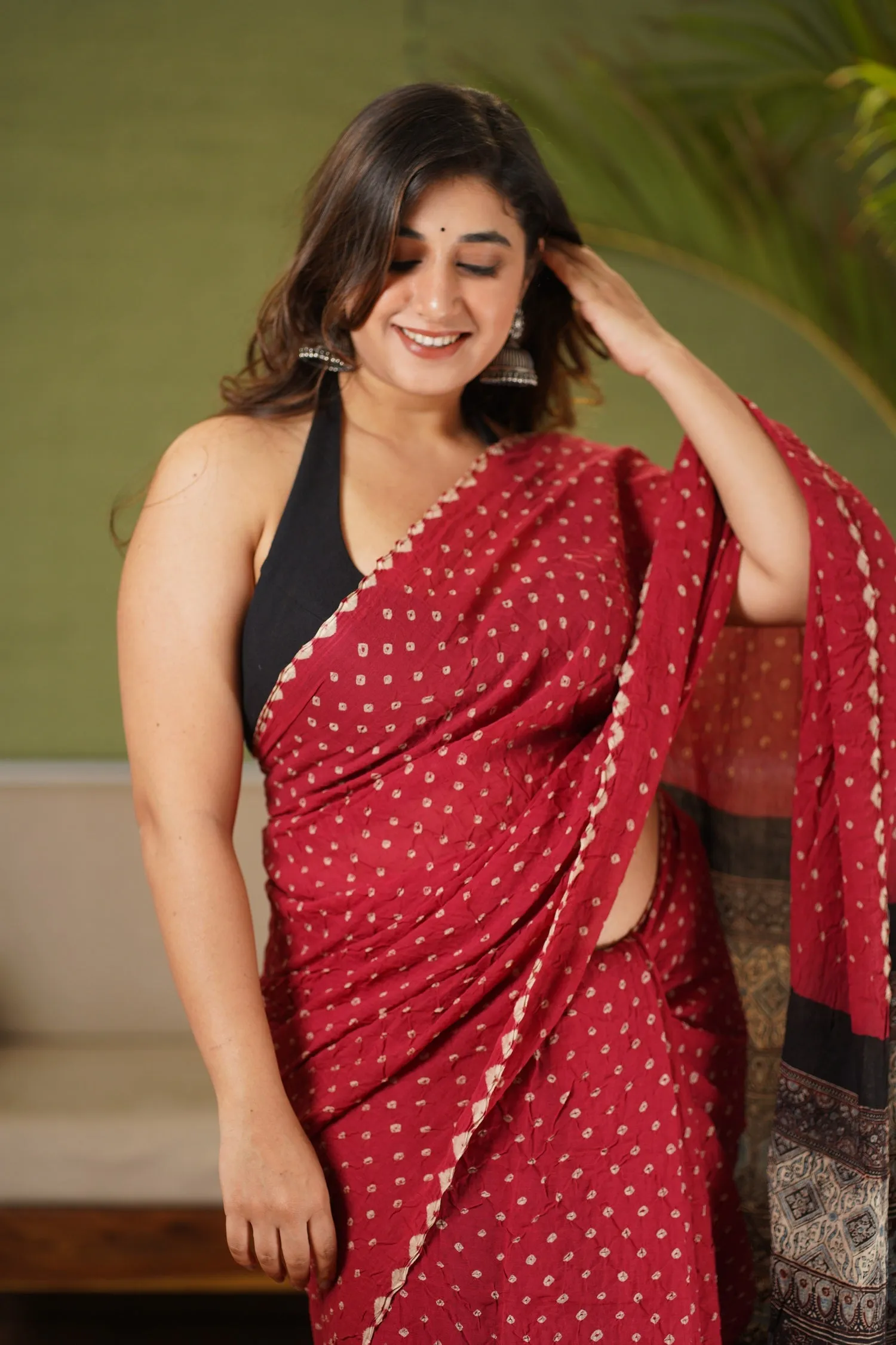 Ajrakh Bandhani Mul Cotton Saree