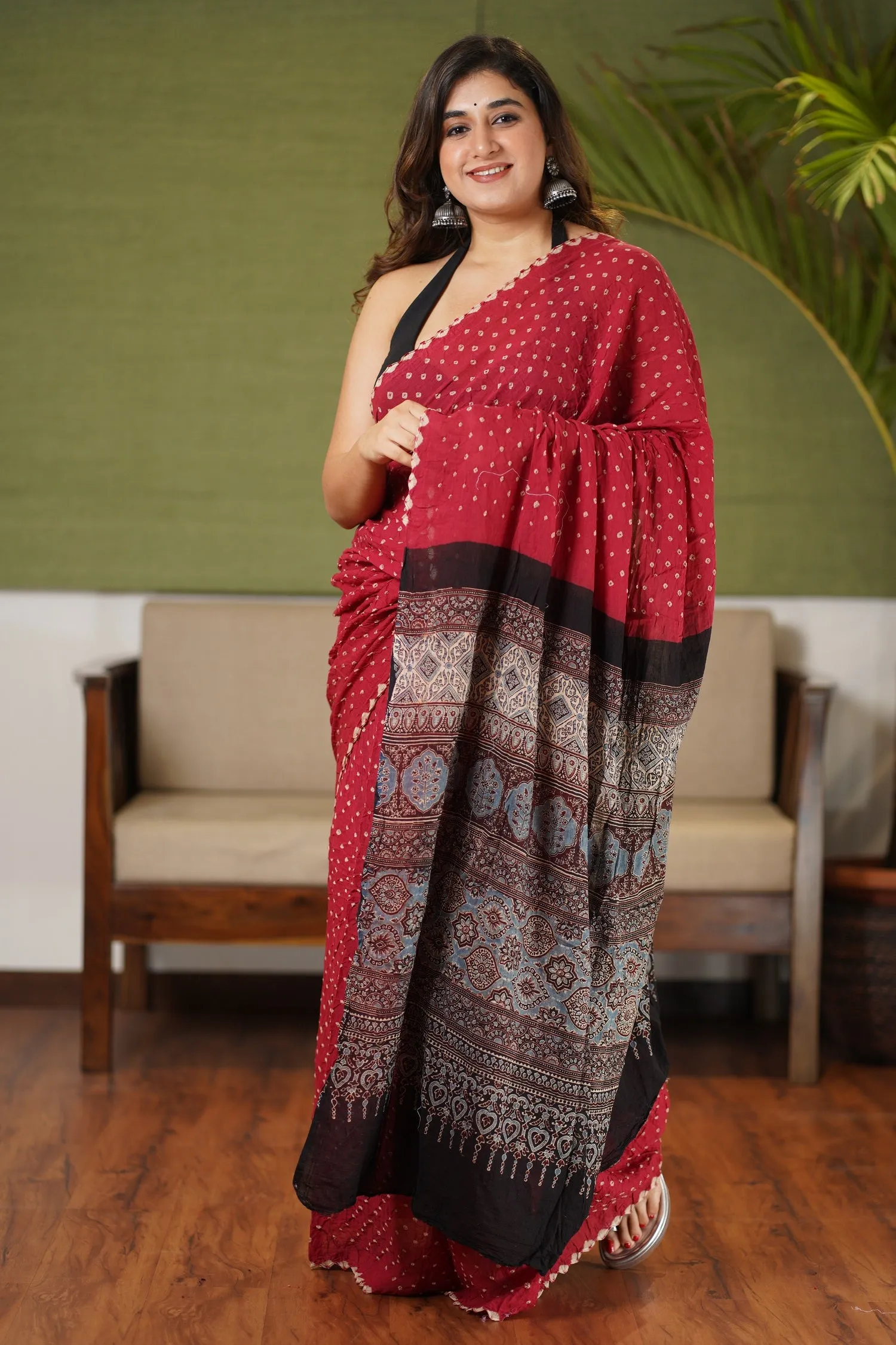 Ajrakh Bandhani Mul Cotton Saree