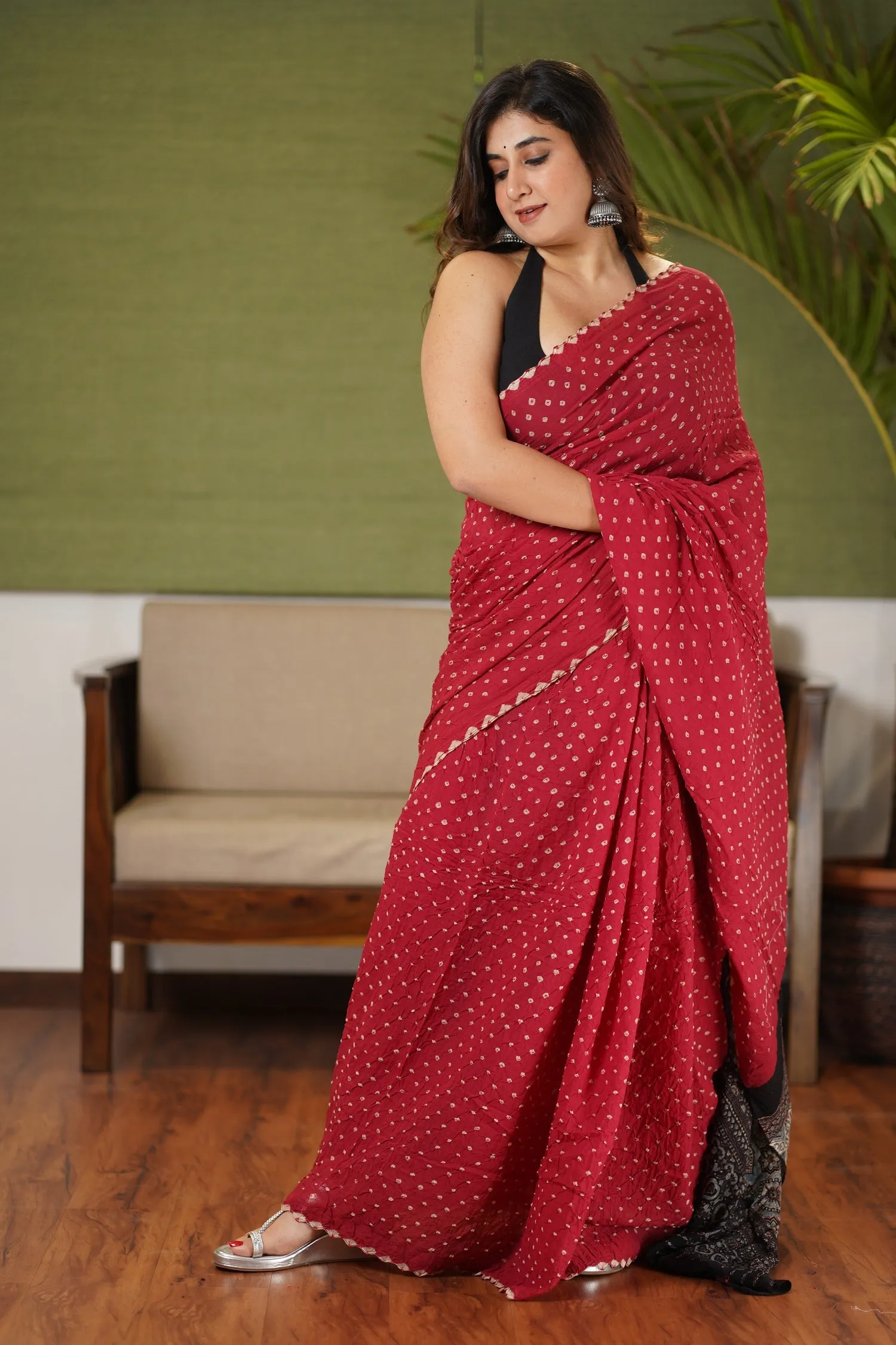 Ajrakh Bandhani Mul Cotton Saree