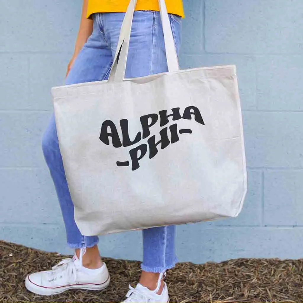 Alpha Phi Large Canvas Sorority Tote Bag with Simple Mod Design