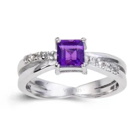 Amethyst Square Split Band Fashion Ring