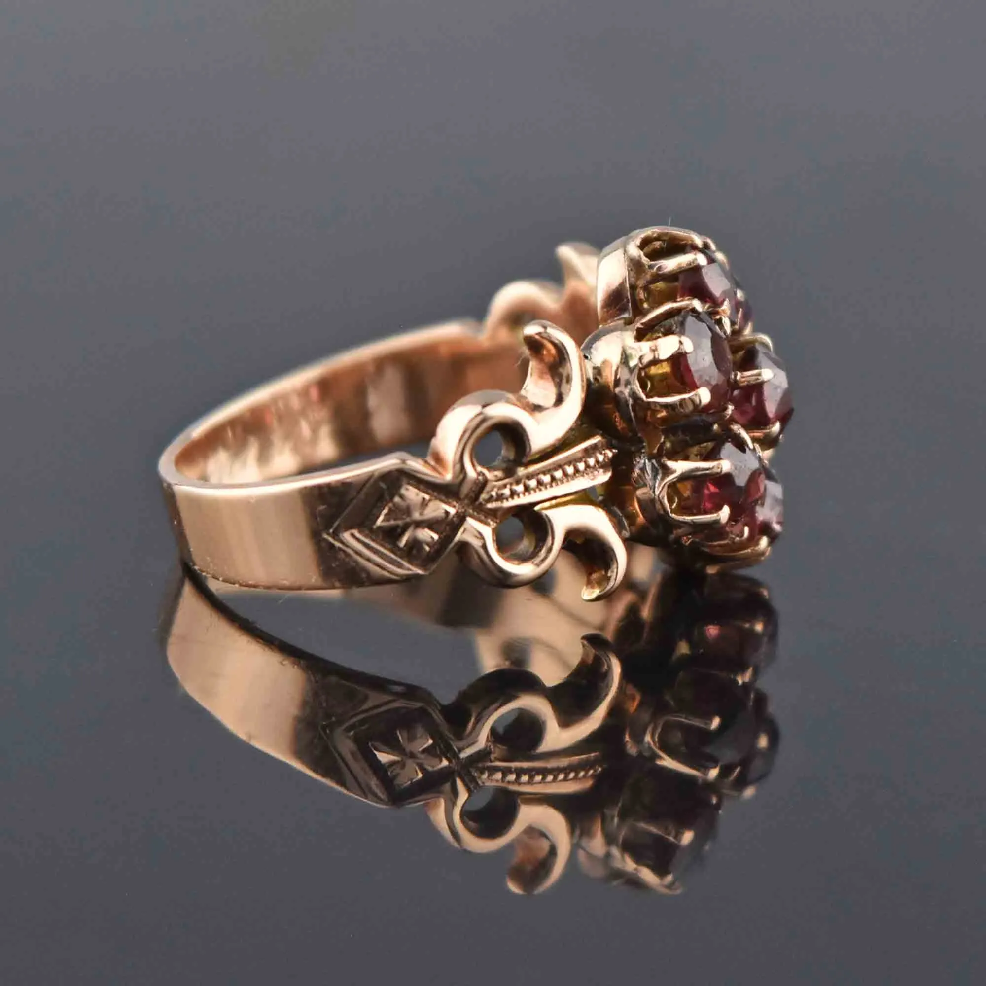 Antique Victorian Rose Gold Garnet Cluster Ring