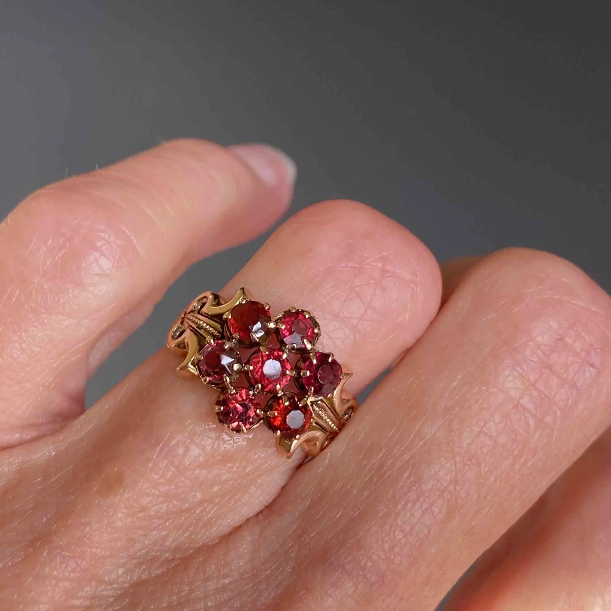 Antique Victorian Rose Gold Garnet Cluster Ring