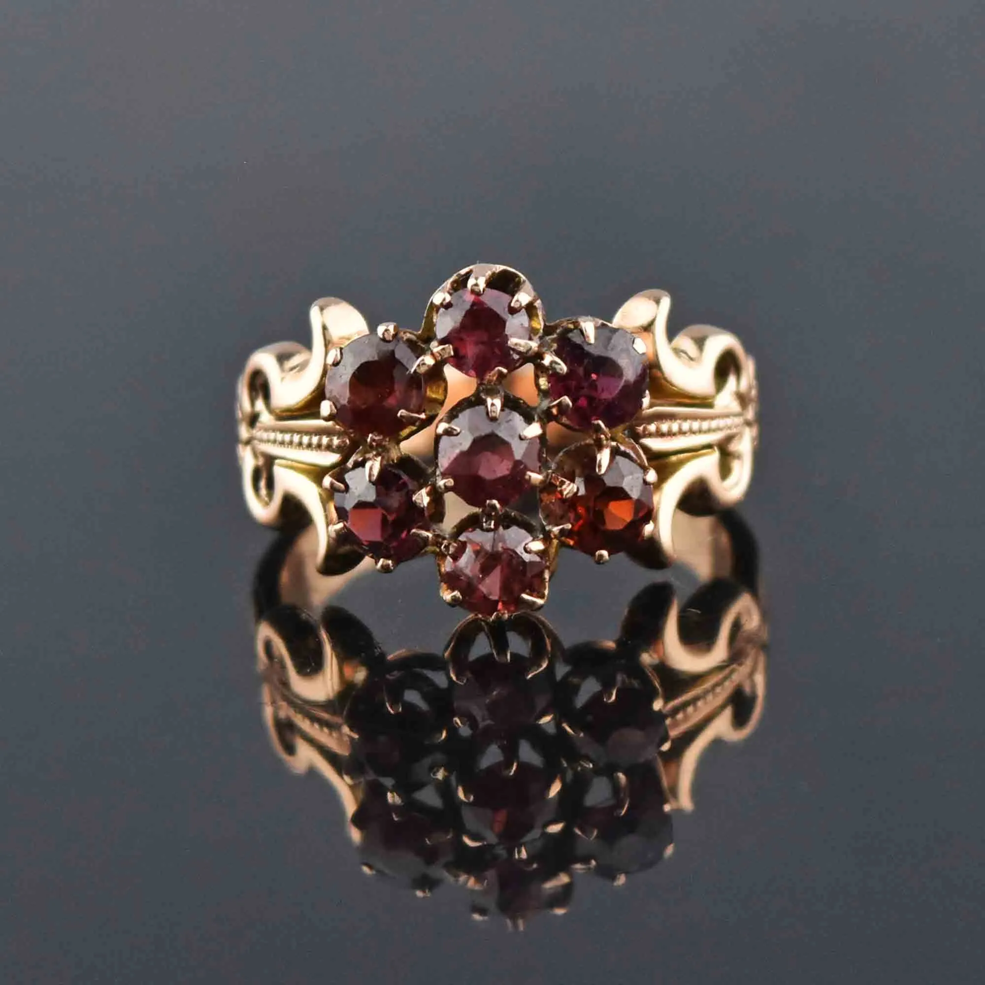 Antique Victorian Rose Gold Garnet Cluster Ring