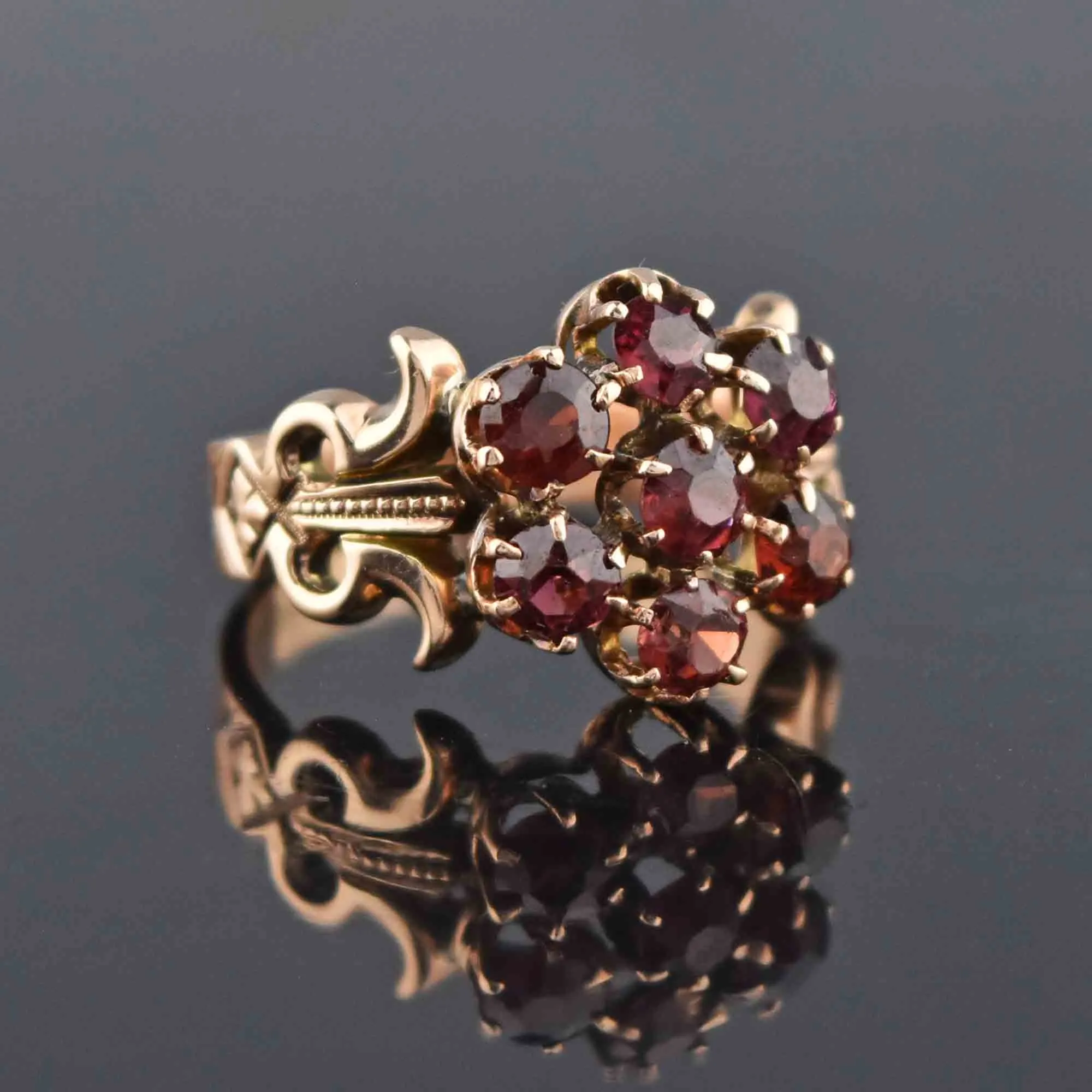 Antique Victorian Rose Gold Garnet Cluster Ring