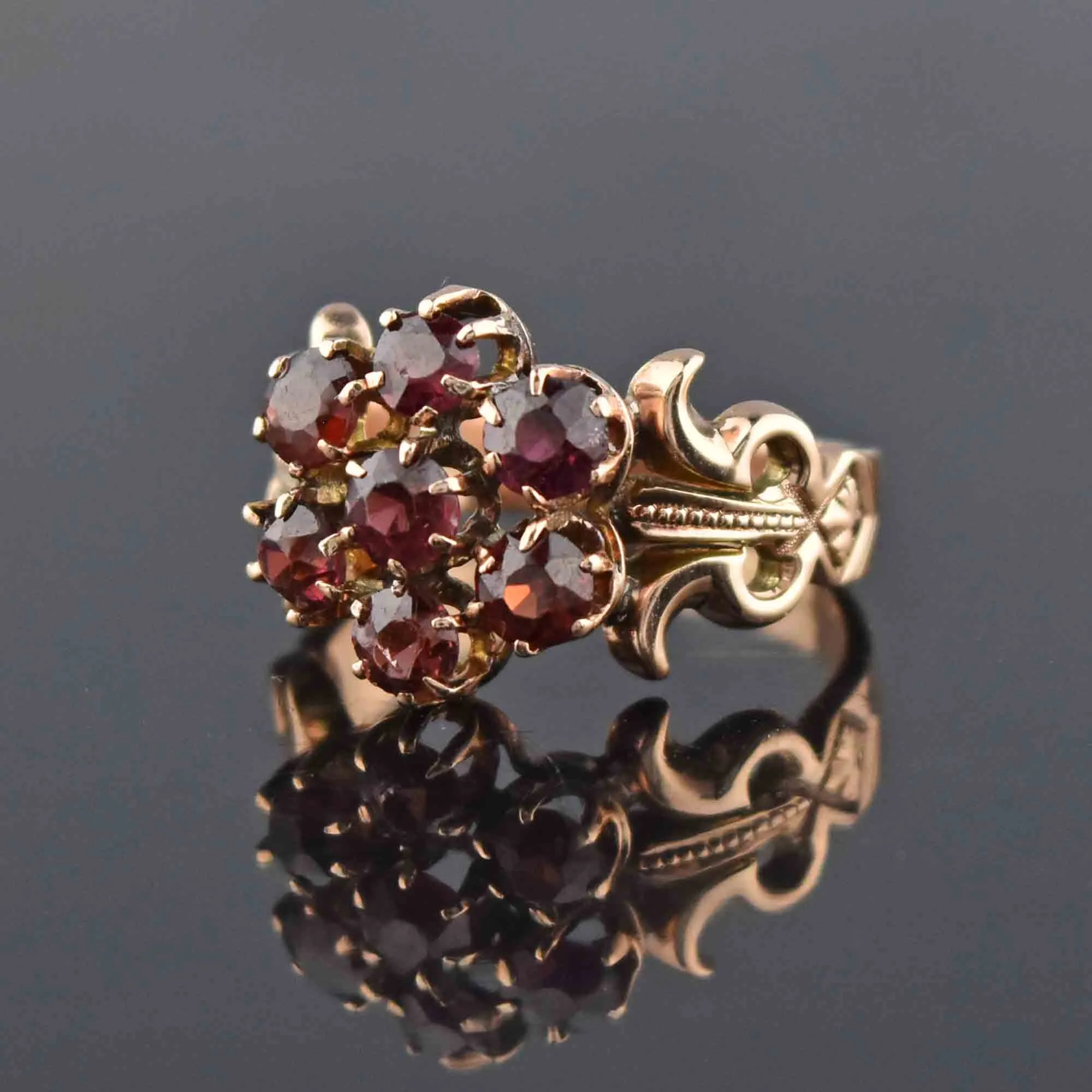 Antique Victorian Rose Gold Garnet Cluster Ring