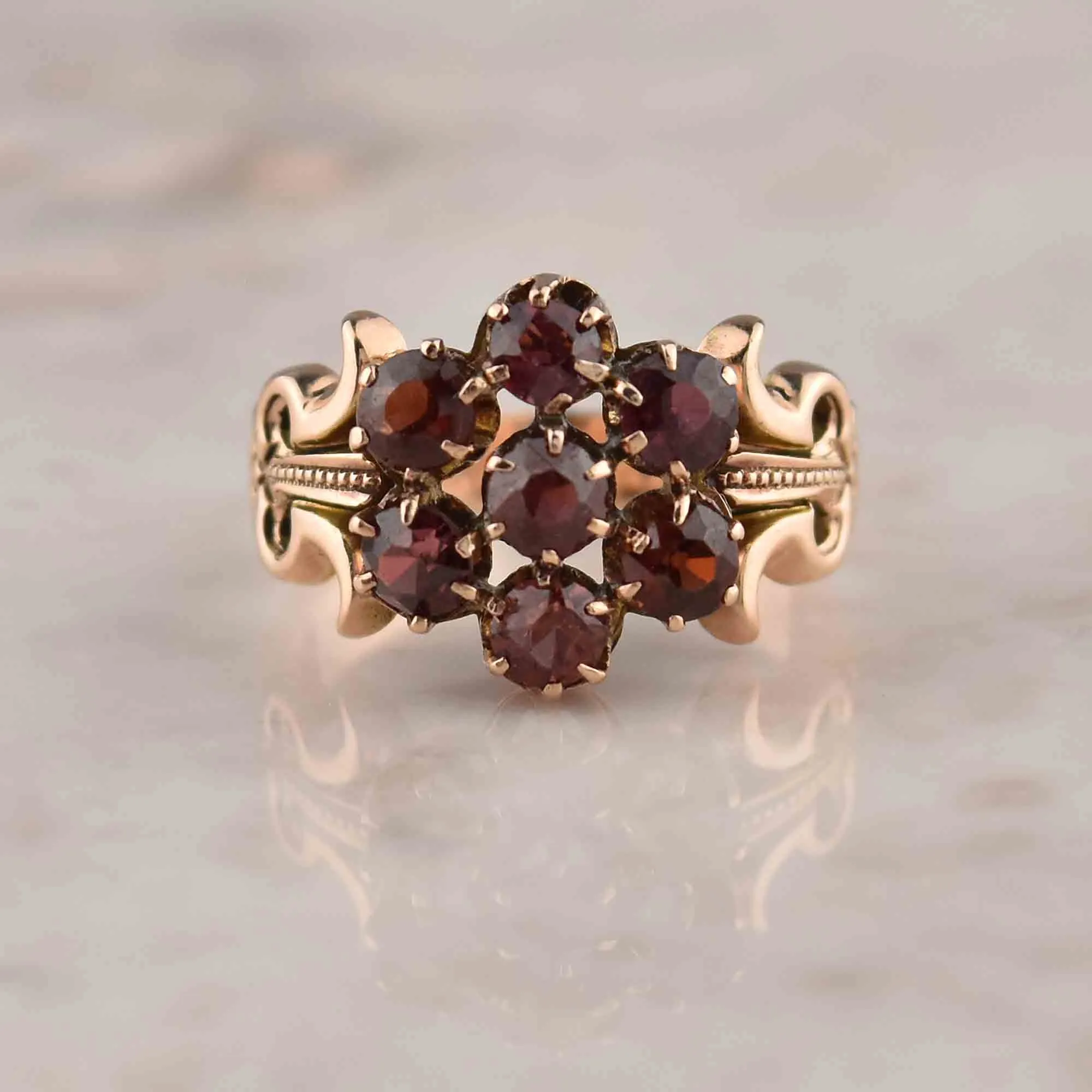 Antique Victorian Rose Gold Garnet Cluster Ring