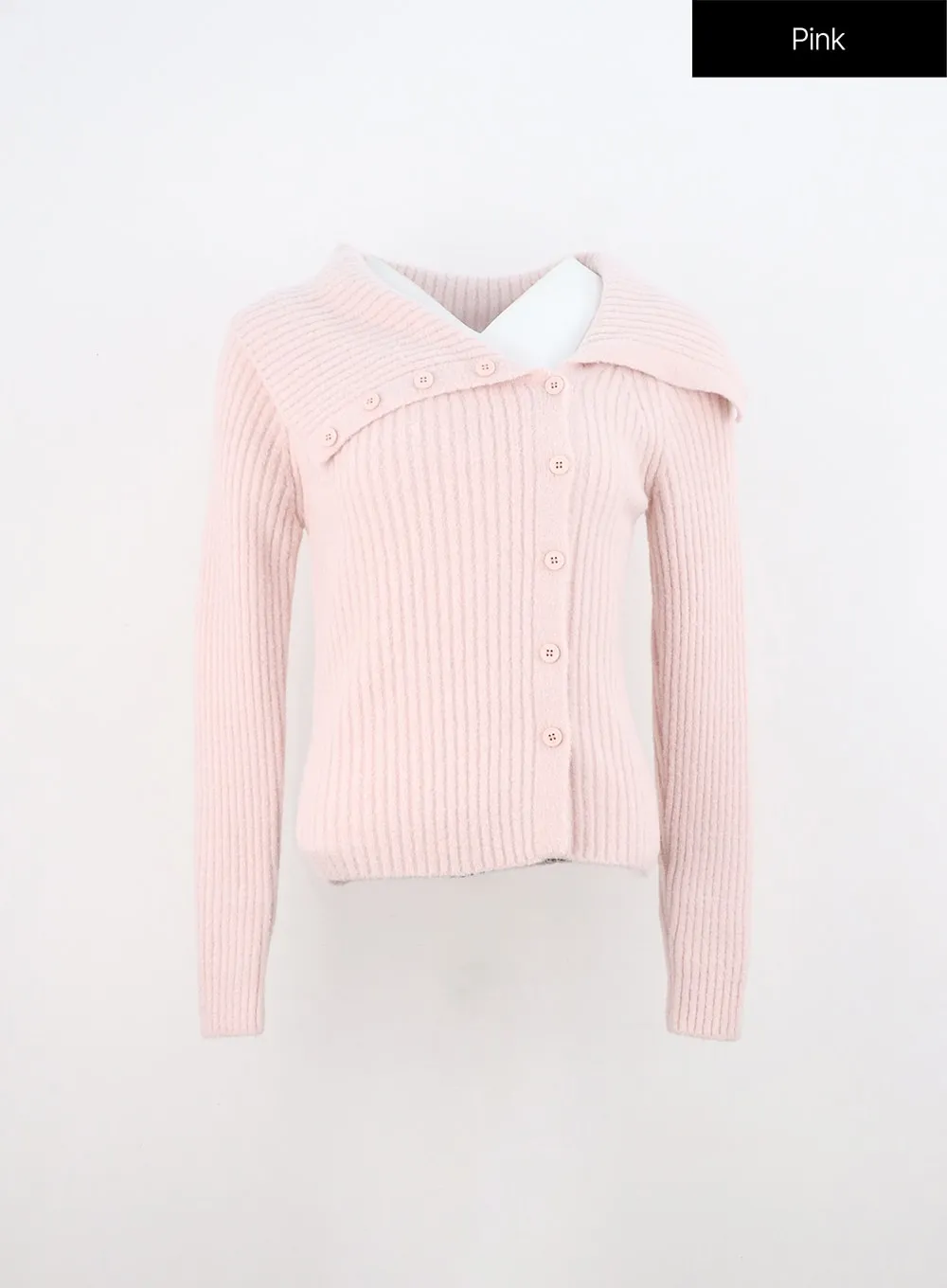 Asymmetrical Button Open Collar Knit Sweater ON313