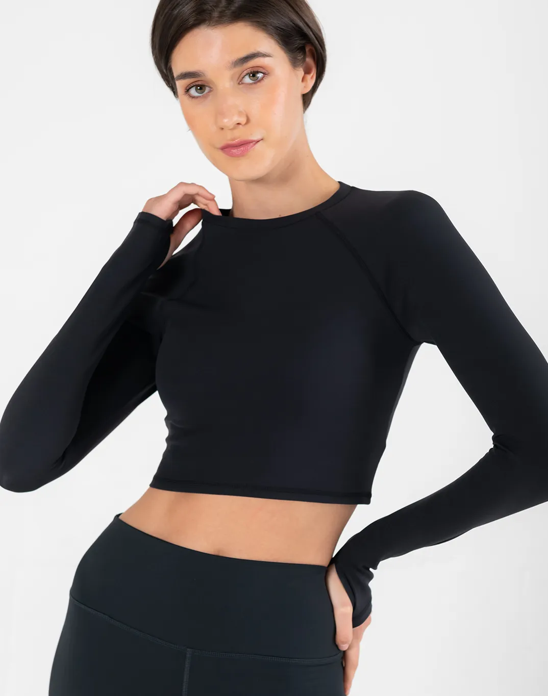 Aurora Long Sleeve Crop Tee in Black