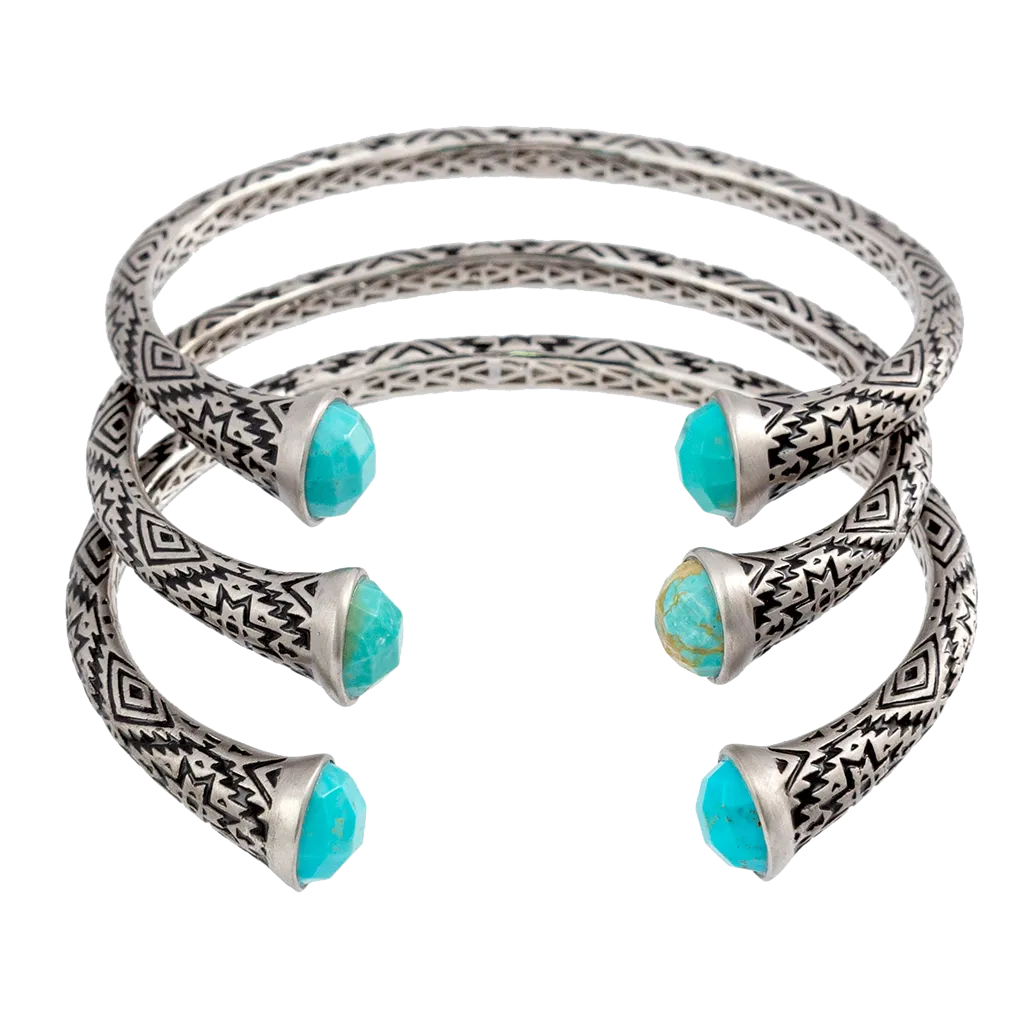 Aztec Faceted Round Turquoise Cuff