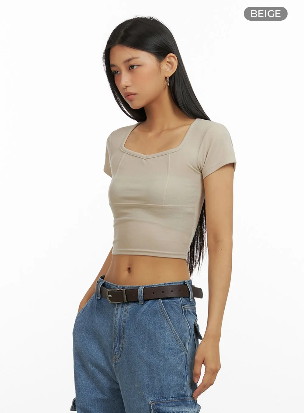 Back Cut Out Crop Short Sleeve IU412