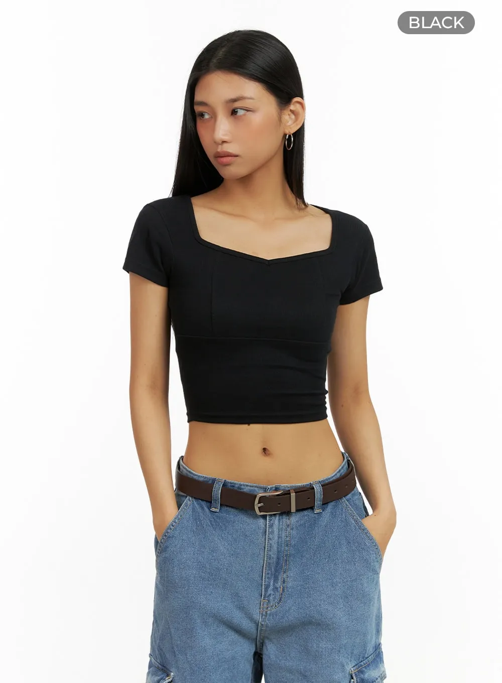 Back Cut Out Crop Short Sleeve IU412