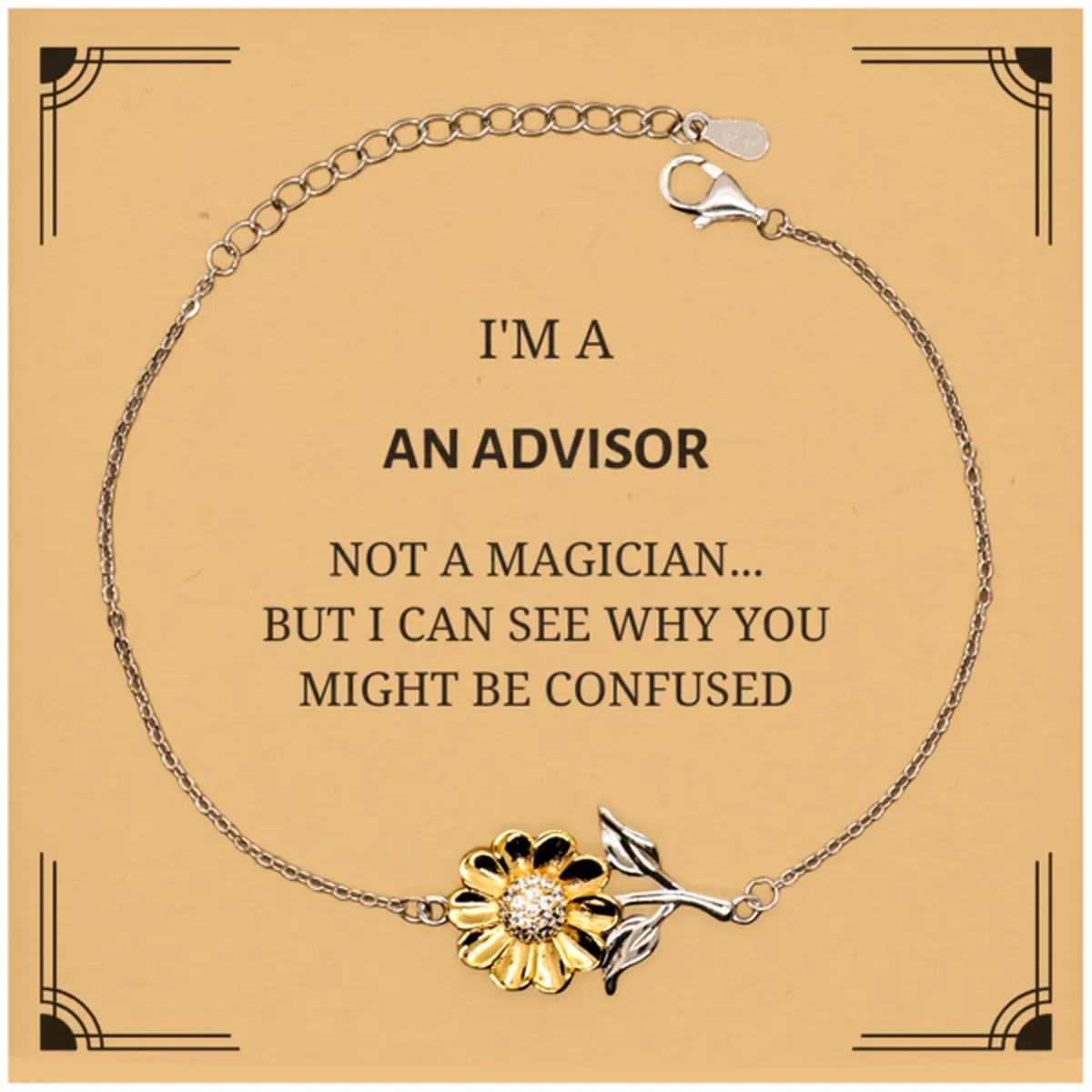 Badass Advisor Gifts, I'm Advisor not a magician, Sarcastic Sunflower Bracelet for Advisor Birthday Christmas for  Men, Women, Friends, Coworkers