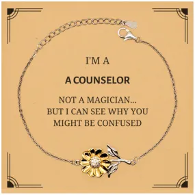 Badass Counselor Gifts, I'm Counselor not a magician, Sarcastic Sunflower Bracelet for Counselor Birthday Christmas for  Men, Women, Friends, Coworkers