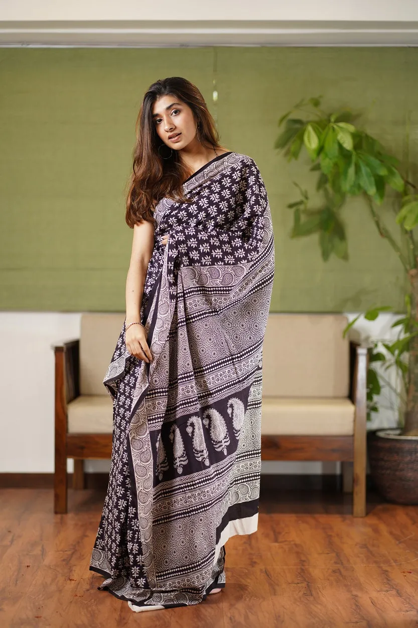 Bagh Hand Block Printed Cotton Saree